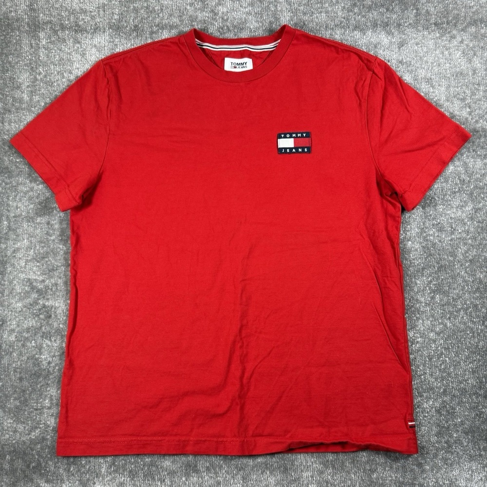 Tommy Hilfiger T-Shirt Men's Red Albie Badge Short Sleeve Crew‎ Neck Streetwear